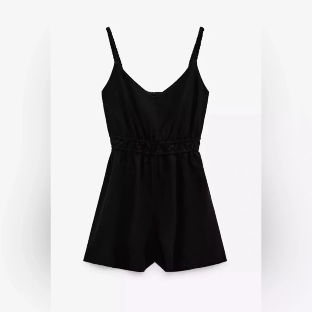 Zara Women’s Black Linen Sleeveless Romper Size XS